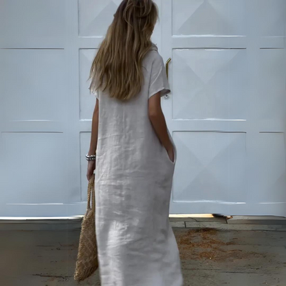 Freja - Afslappet kjole i bomuld og hør med lommer